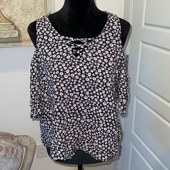 SO heritage flower print cold shoulder boho top blouse Sz M - Picture 1 of 6
